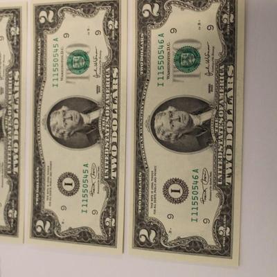 5 Consecutive 2003 2 Dollar Bills