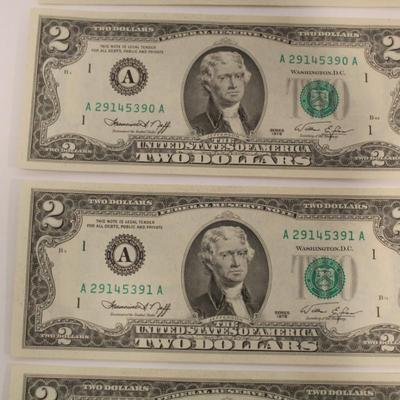6 Consecutive 1976 2 Dollar Bills