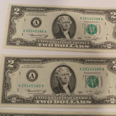 6 Consecutive 1976 2 Dollar Bills