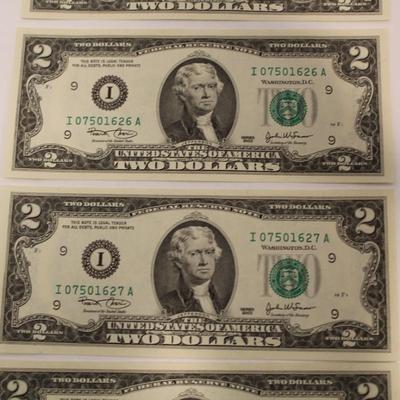 5 Consecutive 2003 2 Dollar Bills