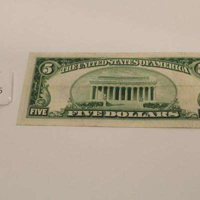 1934 A 5 Dollar Bill Blue Seal Silver Certificate