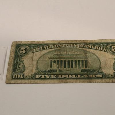 1934 D 5 Dollar Bill Blue Seal Silver Certificate