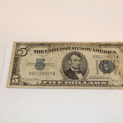 1934 D 5 Dollar Bill Blue Seal Silver Certificate