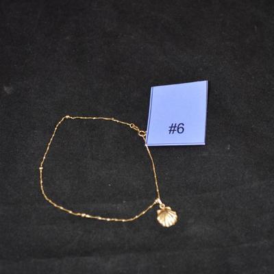 14k Gold Anklet w/ 14k Gold Beads & Shell 0.9g