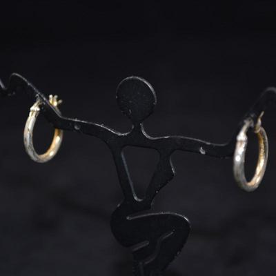 Gold-Tone 925 Sterling Etched Hoop Earrings 1.4g