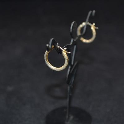 Gold-Tone 925 Sterling Etched Hoop Earrings 1.4g