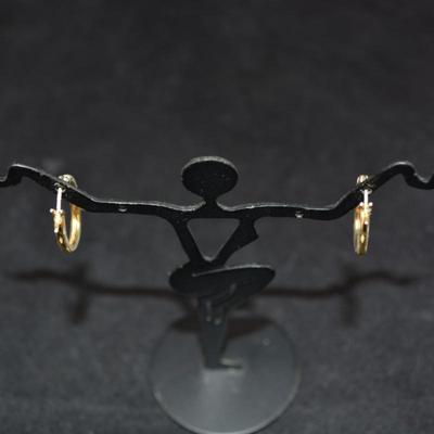 Gold-Tone 925 Sterling Etched Hoop Earrings 1.4g