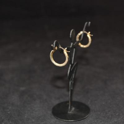 Gold-Tone 925 Sterling Etched Hoop Earrings 1.4g