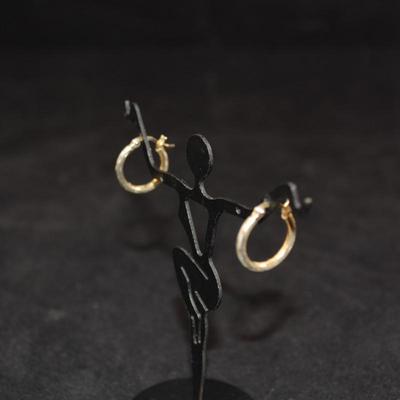 Gold-Tone 925 Sterling Etched Hoop Earrings 1.4g