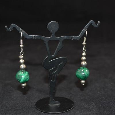 Awesome 925 Sterling & Malachite Drop Earrings 10.7g