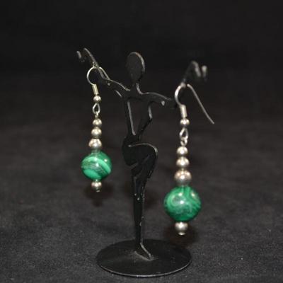 Awesome 925 Sterling & Malachite Drop Earrings 10.7g
