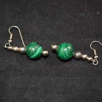 Awesome 925 Sterling & Malachite Drop Earrings 10.7g