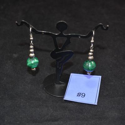 Awesome 925 Sterling & Malachite Drop Earrings 10.7g