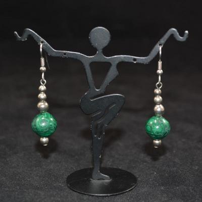 Awesome 925 Sterling & Malachite Drop Earrings 10.7g