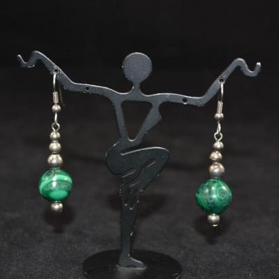 Awesome 925 Sterling & Malachite Drop Earrings 10.7g