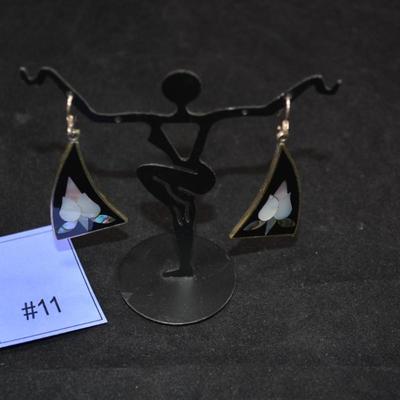 Alpaca Silver Drop Earrings w/ Onyx & Mother of Pearl 7.5g