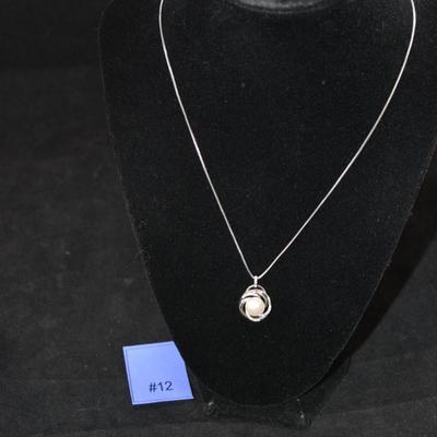 925 Sterling Box Chain w/ 925 Cultured Pearl & Diamond Chip Pendant 18â€, 5.4g
