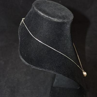 925 Sterling Box Chain w/ 925 Cultured Pearl & Diamond Chip Pendant 18â€, 5.4g