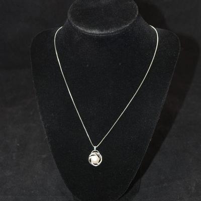 925 Sterling Box Chain w/ 925 Cultured Pearl & Diamond Chip Pendant 18â€, 5.4g