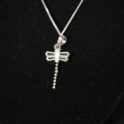 925 Sterling Box Chain w/ 925 Tourmaline Dragonfly Pendant 18â€, 2.9g