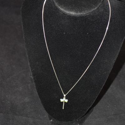 925 Sterling Box Chain w/ 925 Tourmaline Dragonfly Pendant 18â€, 2.9g