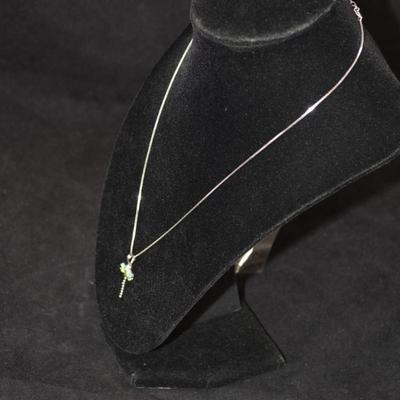 925 Sterling Box Chain w/ 925 Tourmaline Dragonfly Pendant 18â€, 2.9g