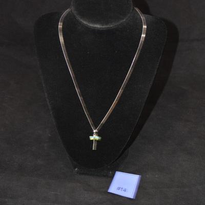 925 Sterling Box Chain w/ 925 Tourmaline Dragonfly Pendant 18â€, 2.9g