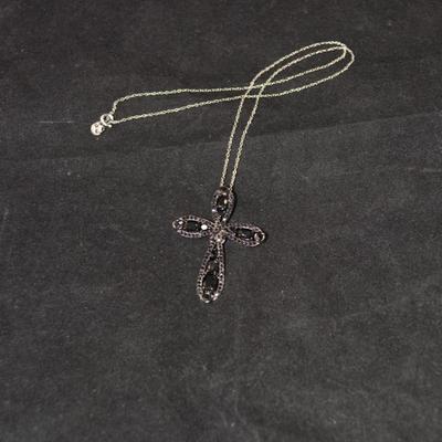 925 Sterling & Black Tanzanite Cross w/ Sterling Chain 18â€, 6.9g