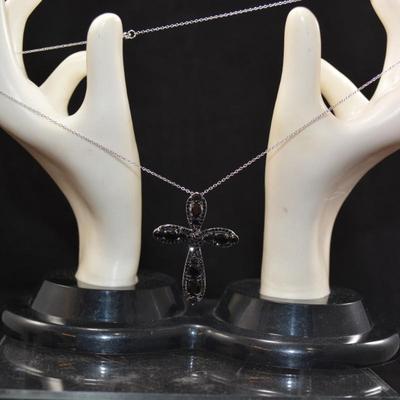 925 Sterling & Black Tanzanite Cross w/ Sterling Chain 18â€, 6.9g