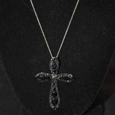925 Sterling & Black Tanzanite Cross w/ Sterling Chain 18â€, 6.9g