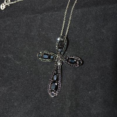 925 Sterling & Black Tanzanite Cross w/ Sterling Chain 18â€, 6.9g