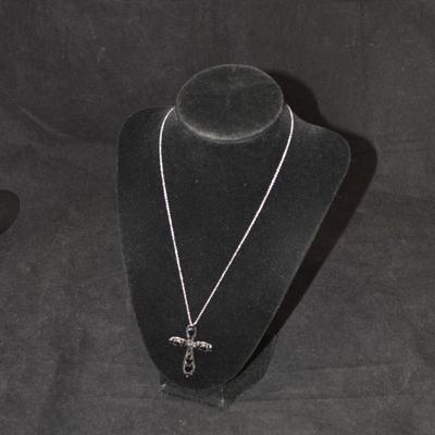 925 Sterling & Black Tanzanite Cross w/ Sterling Chain 18â€, 6.9g