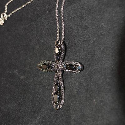 925 Sterling & Black Tanzanite Cross w/ Sterling Chain 18â€, 6.9g