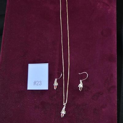 925 Sterling Box Chain w/ Marcasite & Amethyst Pendant & Matching Earrings 18â€ 4.7g