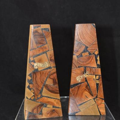 Vintage MCM Olive Wood Metronome Salt & Pepper Shakers, ISRAEL 6â€