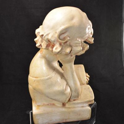 Antique/Vintage Plaster Girl Reading â€œStudioâ€ Advertising Piece 13â€x8â€x8â€