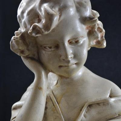 Antique/Vintage Plaster Girl Reading â€œStudioâ€ Advertising Piece 13â€x8â€x8â€