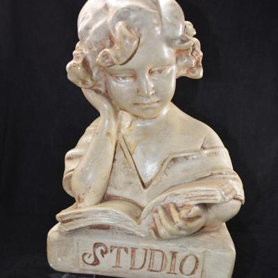 Antique/Vintage Plaster Girl Reading â€œStudioâ€ Advertising Piece 13â€x8â€x8â€