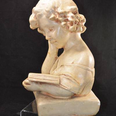 Antique/Vintage Plaster Girl Reading â€œStudioâ€ Advertising Piece 13â€x8â€x8â€