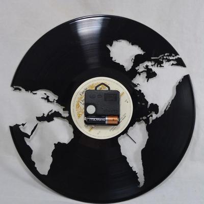Italian LP Clock w/ Laser-Cut Continents 12â€x12â€x12â€
