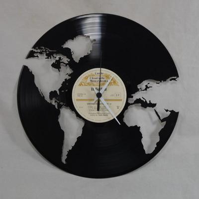 Italian LP Clock w/ Laser-Cut Continents 12â€x12â€x12â€