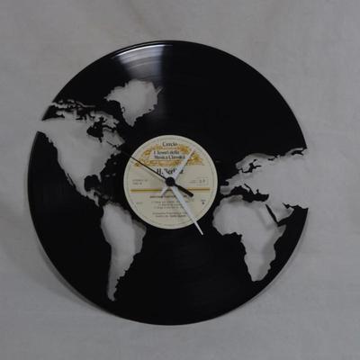 Italian LP Clock w/ Laser-Cut Continents 12â€x12â€x12â€