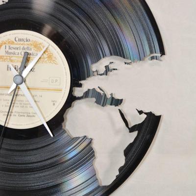 Italian LP Clock w/ Laser-Cut Continents 12â€x12â€x12â€
