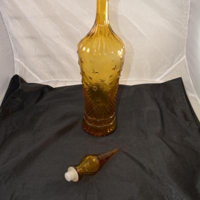 Vintage MCM Tall Amber Stoppered Decanter 23â€