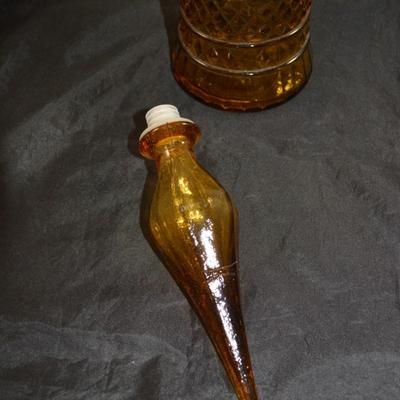 Vintage MCM Tall Amber Stoppered Decanter 23â€