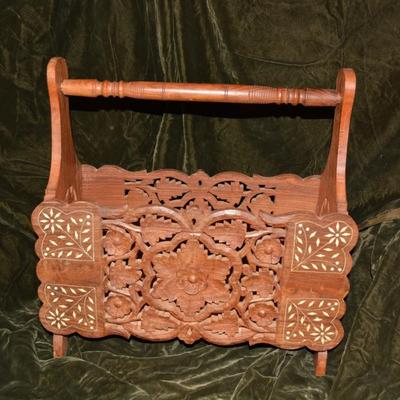 Vintage Collapsible Bone Inlay Magazine Rack 16â€x16â€x7â€