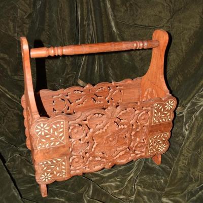 Vintage Collapsible Bone Inlay Magazine Rack 16â€x16â€x7â€