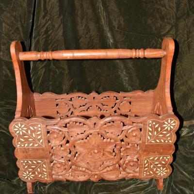 Vintage Collapsible Bone Inlay Magazine Rack 16â€x16â€x7â€