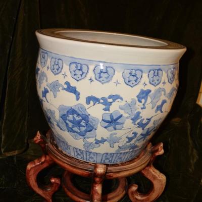 Large Vintage Chinoserie Planter w/ Stand AS IS, 20â€x 15â€