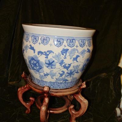 Large Vintage Chinoserie Planter w/ Stand AS IS, 20â€x 15â€